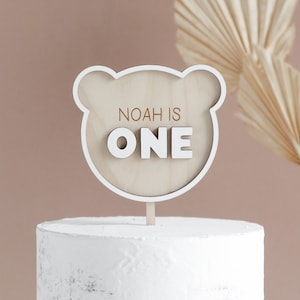 Topper per torta con nome personalizzato a forma di orsetto, topper per torta Boho Two, decorazione per festa del primo compleanno di un bambino, decorazione personalizzata per torta Smash.