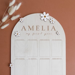 Personalized My First Year Daisy Photo Board – Boho Baby Gift, Custom Keepsake for Nursery Decor, Baby Shower or First Birthday