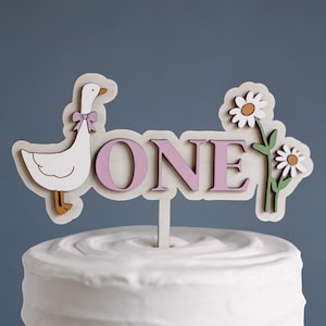 Decorazione per torta a forma di oca buffa | Decorazione in legno per il primo compleanno | Torta Smash per bambina o bambino | Decorazioni per feste a tema animali da fattoria | Decorazione rustica per compleanno