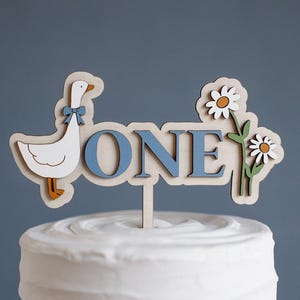 Decorazione per torta a forma di oca buffa | Decorazione in legno per il primo compleanno | Torta Smash per bambina o bambino | Decorazioni per feste a tema animali da fattoria | Decorazione rustica per compleanno