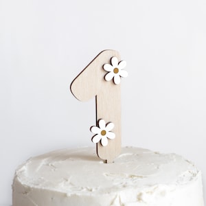 Daisy Number Cake Topper, Minimalist Cake Decor, Boho Retro Party, Baby First Birthday, Custom Birthday Cake Topper, Smash Cake Decoration image 1