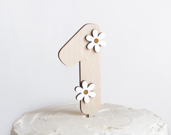 Daisy Number Cake Topper, Décor de gâteau minimaliste, Boho Retro Party, Premier anniversaire de bébé, Topper de gâteau d’anniversaire personnalisé, Décoration de gâteau Smash