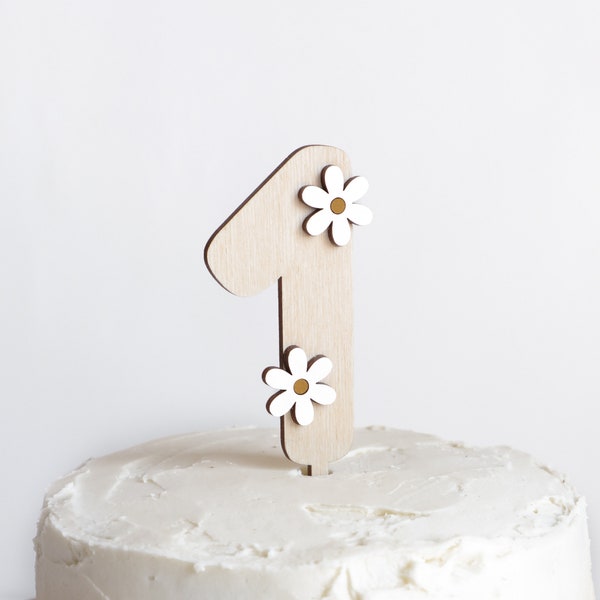 Daisy Number Cake Topper, Décor de gâteau minimaliste, Boho Retro Party, Premier anniversaire de bébé, Topper de gâteau d’anniversaire personnalisé, Décoration de gâteau Smash