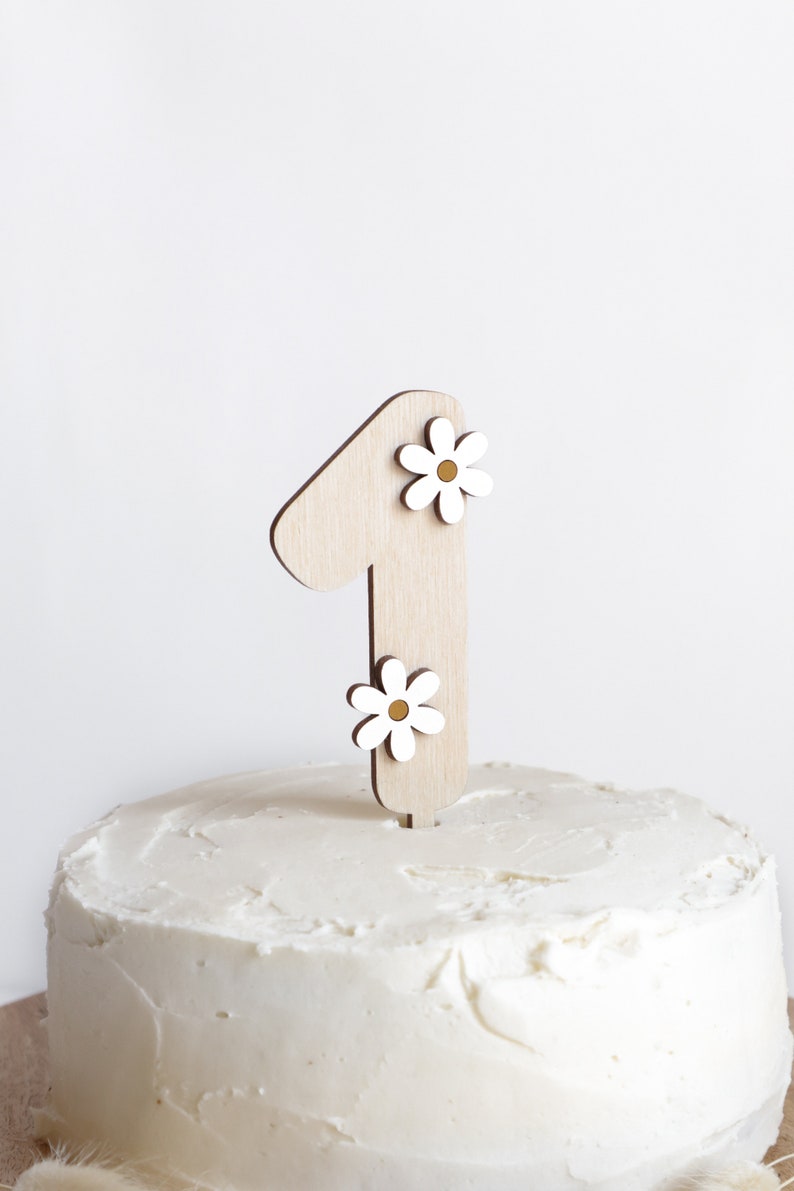 Daisy Number Cake Topper, Minimalist Cake Decor, Boho Retro Party, Baby First Birthday, Custom Birthday Cake Topper, Smash Cake Decoration image 1