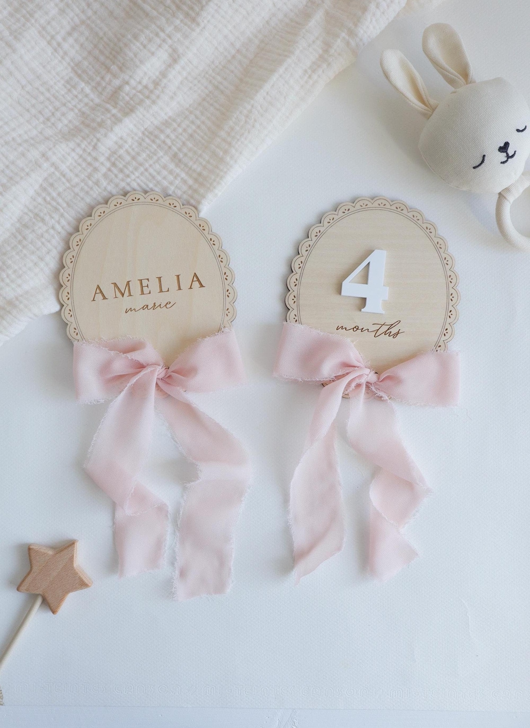 Lace Ribbon Bow Milestone Cards, Wooden Interchangeable Milestone Set ...