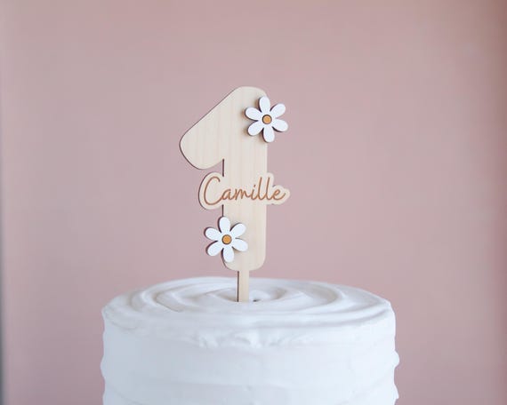 Personalized Daisy Number Cake Topper, Baby First Birthday, Custom Name 1'st Birthday Cake Topper, Boho Retro Party, Smash Cake Decoration