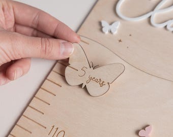 Butterfly Age Markers for Growth Charts | Personalized Wooden Milestone Markers | Birth to 18 Years | Height Chart Add-Ons