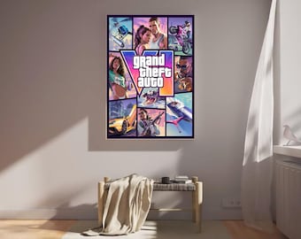 Affiche GTA 6, Affiche Grand Theft Auto VI Jason et Lucia, Décoration murale bandana Vice City, Affiche pour salle de jeux, Cadeau original pour gamer