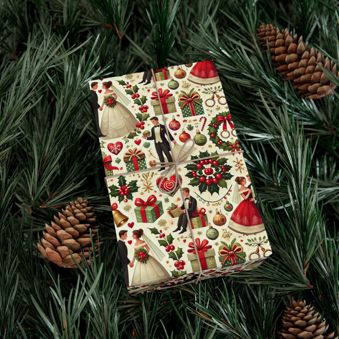 Wedding-themed Christmas Wrapping Paper - Festive Gift Wrap for Holiday ...