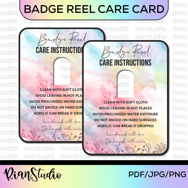 Printable Badge Reel Care Card | Badge Reel Template png, pdf, jpg | Printable Acrylic Packaging Care Card | Simple Badge Reel Care Card