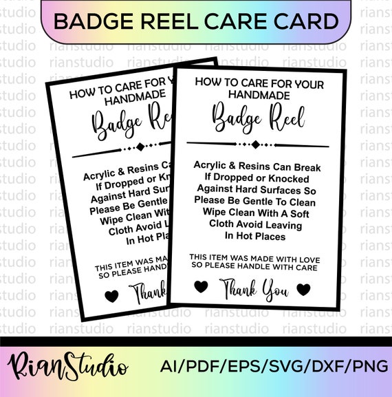 READY TO PRINT Badge Reel Care Instructions Card Small Business