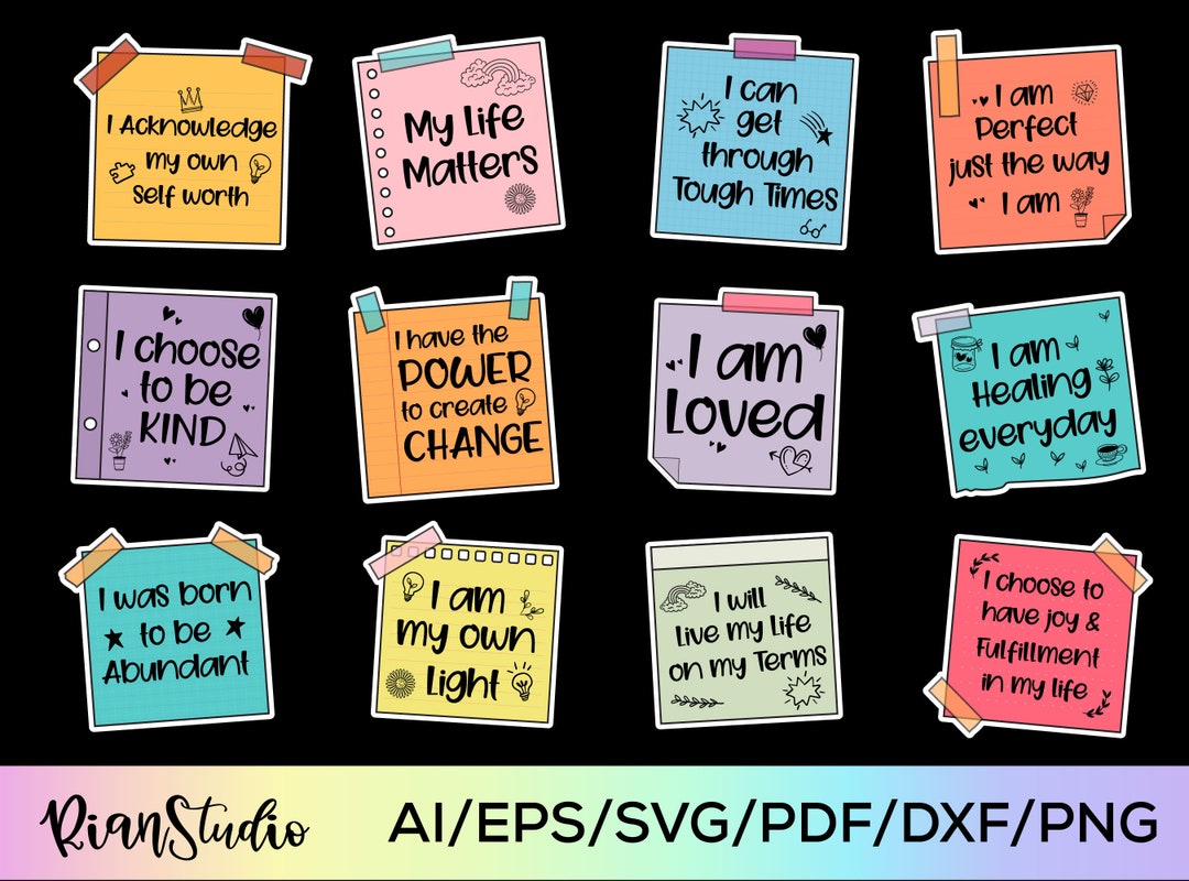 Affirmations Sticky Notes PNG Printable Stickers Affirmation Sticker