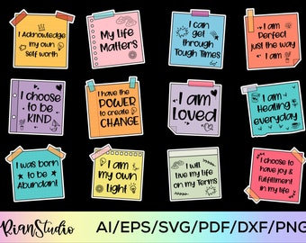 Affirmations Sticky Notes PNG Printable Stickers | Affirmation Sticker Bundle | Positive Quotes Sticker | Affirmation Print and Cut Sticker