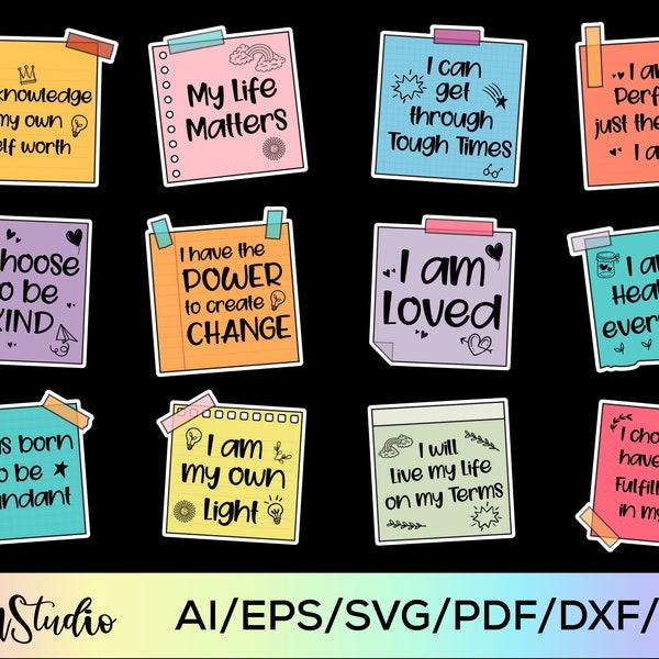 Affirmations Sticky Notes PNG Printable Stickers | Affirmation Sticker Bundle | Positive Quotes Sticker | Affirmation Print and Cut Sticker