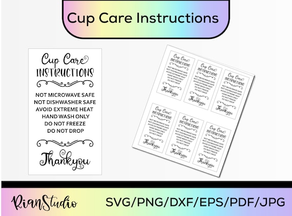 Cup Care Instructions Cup Care Card Cup Care Png Cup Care Instruction Cards  Cup Care Template Care Card Svg Printable Care Card 