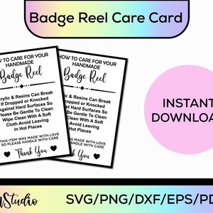 READY TO PRINT Badge Reel Care Instructions Card Small Business Supplies Badge Reel Care ...