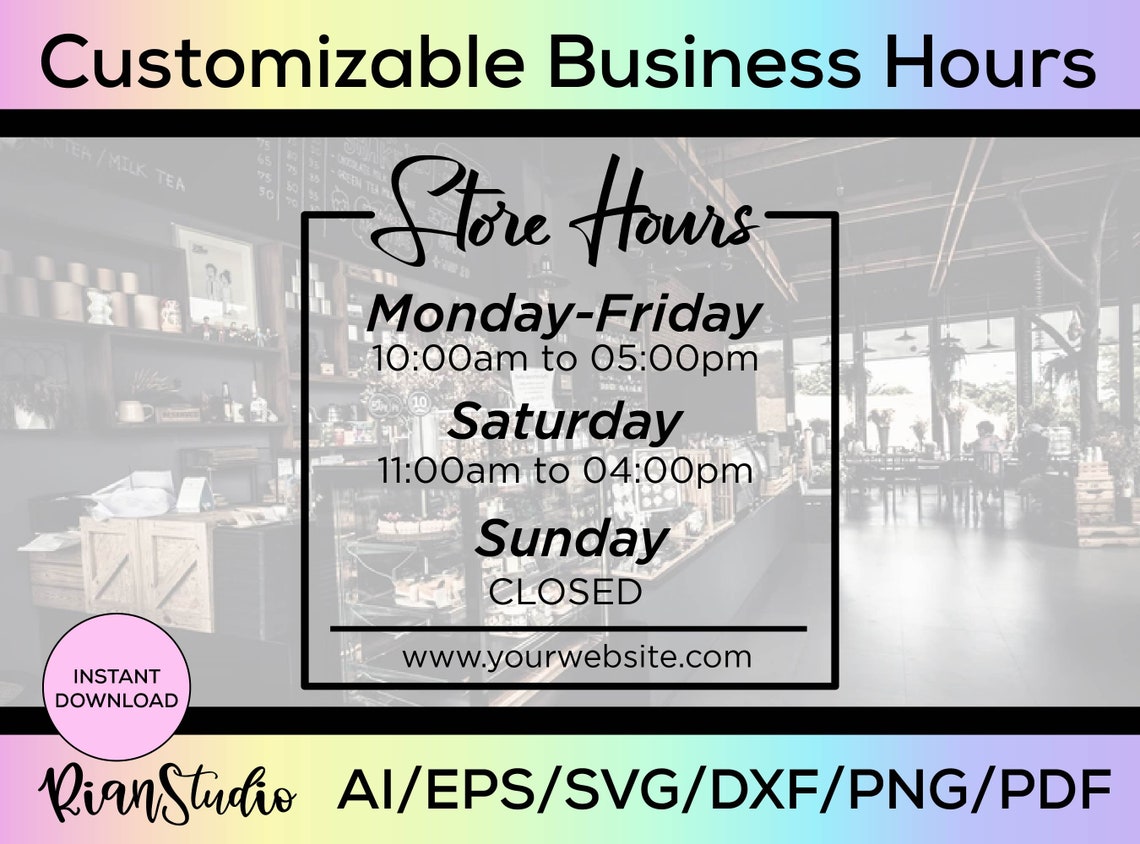 Custom Store Hours SVG Store Hours Vinyl Decal Storefront Etsy