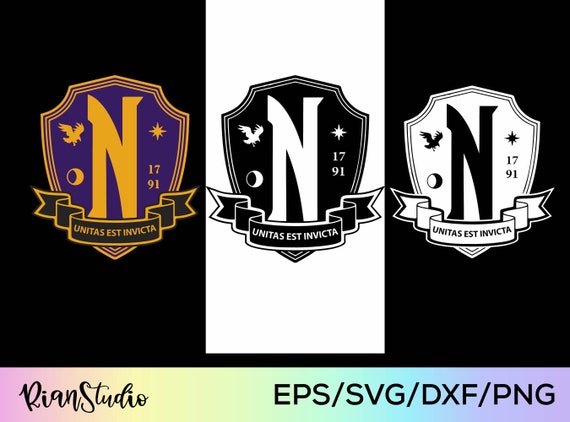 Wednesday Nevermore Emblem Logo Black White Colored SVG PNG - Etsy