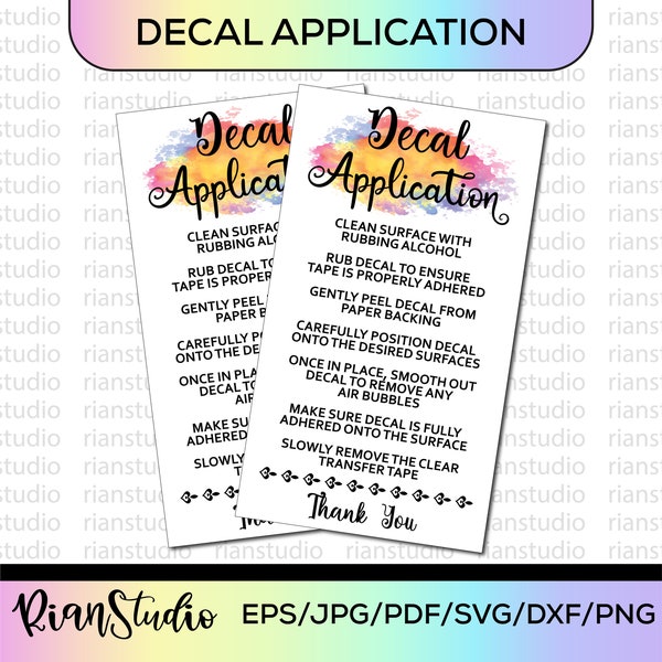 Decal Application Instruction Card | Decal Application Instructions | Decal Instructions Printable | Decal Instructions Svg | Care Card SVG
