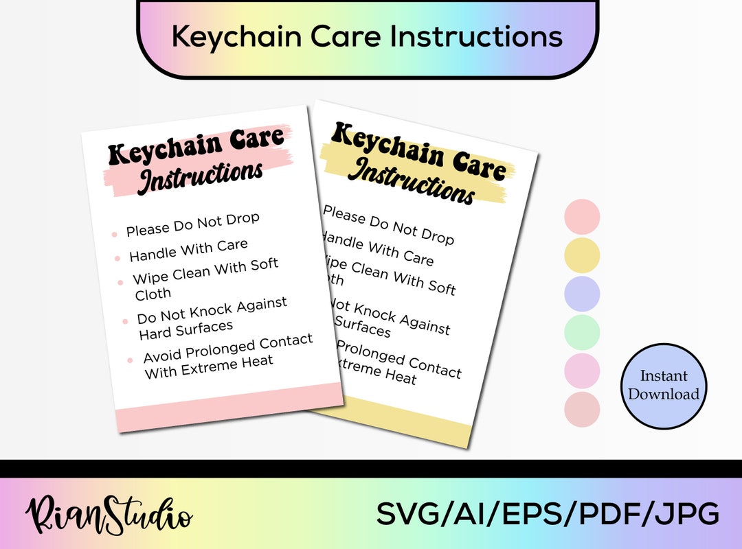Printable Keychain Care Card Keyring Care Instruction Label Etsy