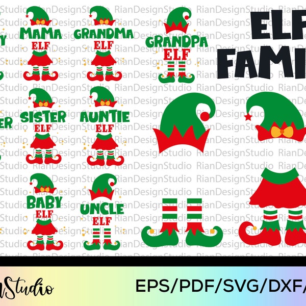 Bundle Svg elfe | Svg de famille elfe | Bundle Svg Elfe de Noël | Chemises de Noël assorties | Famille elfe SVG | Elfes de la famille | T-shirts elfes assortis