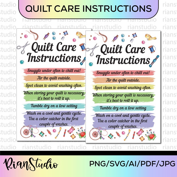 Quilt Care Card | Quilt Care Instructions | Printable Quilt Wash Guide | Quilt Label Tag | Printable Quilt Care Instructions | Quilt Care