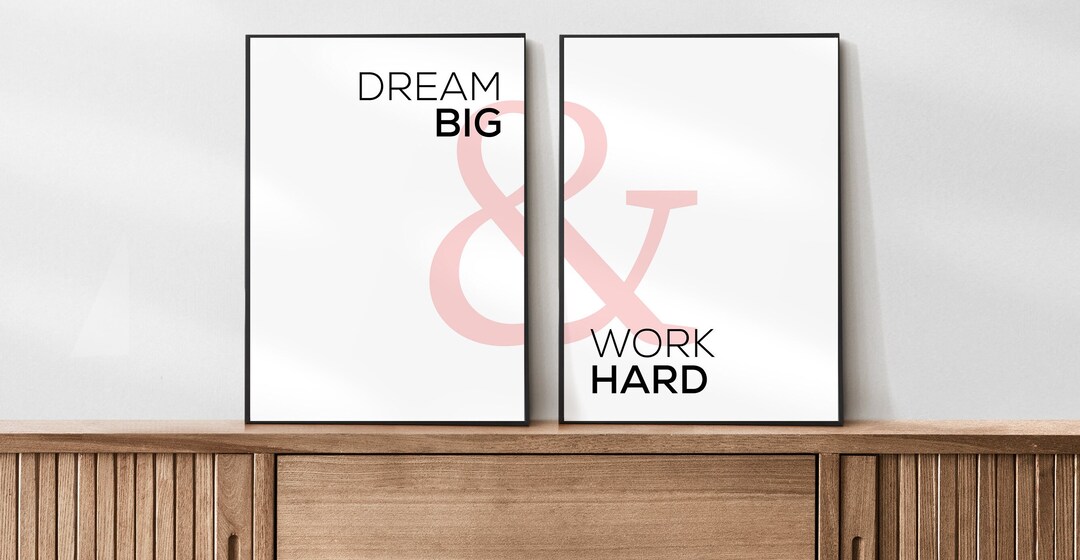Dream Big Work Hard Print Dream Big Wall Art Dream Big Wall Decor Set of 2 Printable Wall Art
