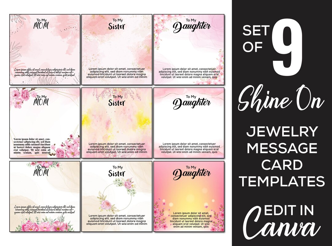 Shine on Jewelry Message Card Template Bundle Floral Shine on Message