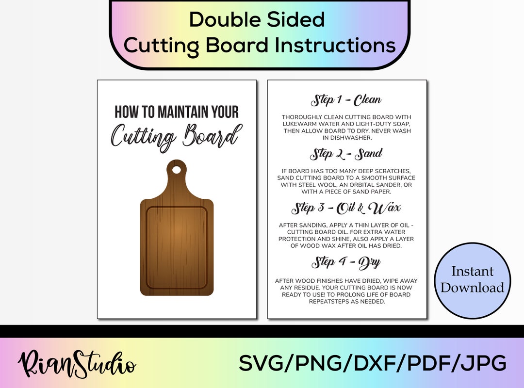 Printable Cutting Board Care Card Instructions SVG PNG How to Maintain
