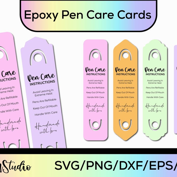 Pen Care Card svg | Epoxy glitter pen svg | Epoxy pen holder svg cards | Care Card Instructions | Pen Display Card svg | Instant Download