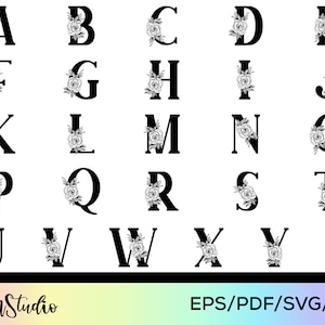 Alfabeto floral SVG / Monograma inicial Svg / Flourish Alphabet Clipart / Monograma SVG / Monograma Letras SVG / Descarga digital
