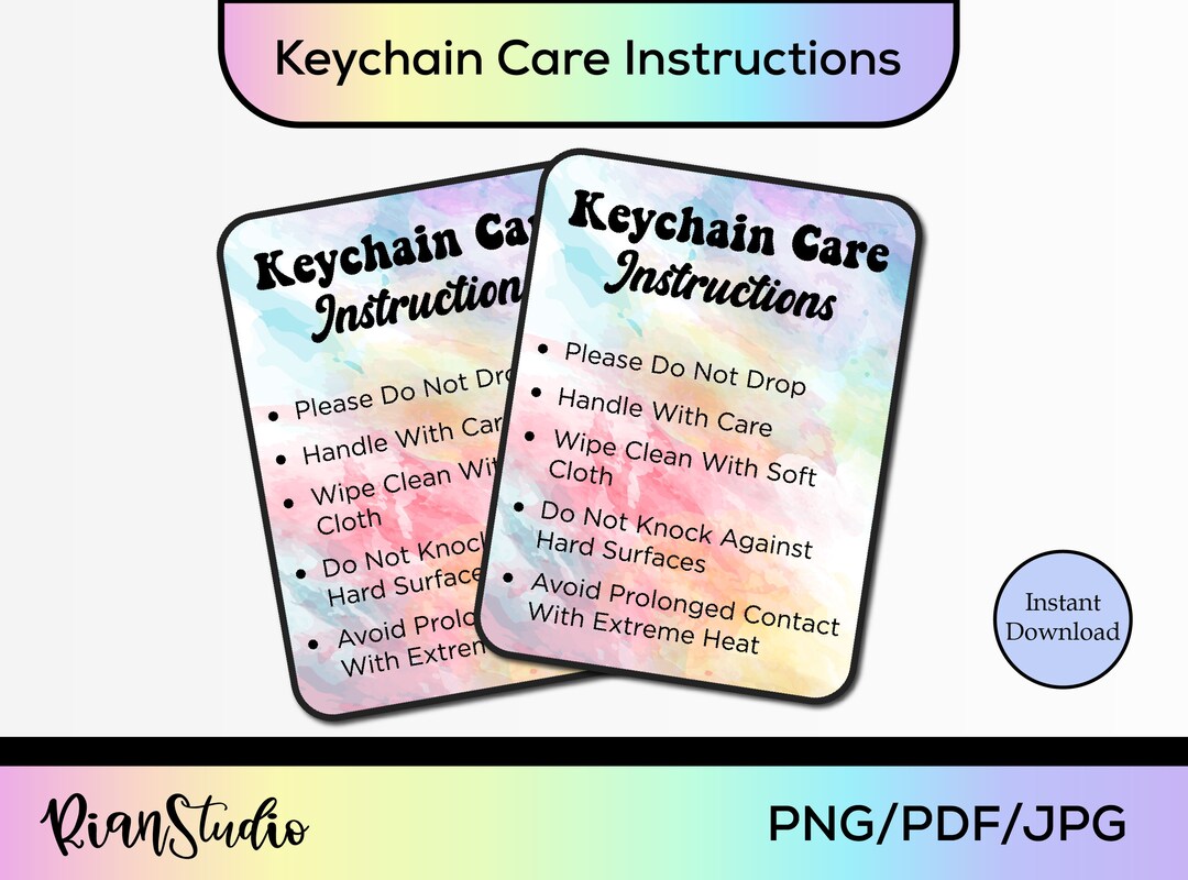 Printable Keychain Care Card Keyring Care Instruction Label Keychain
