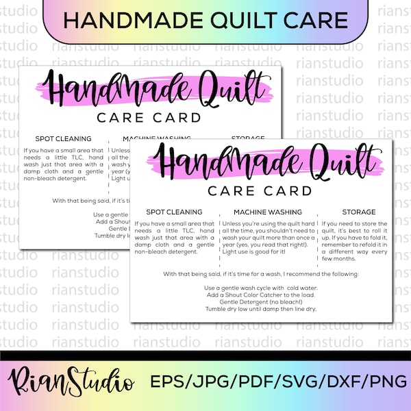 Handmade Quilt Care Card | Printable Quilt Wash Guide | Quilt Label | Quilt Care Guide Card | Handmade Quilt Card | Quilt Label Tag