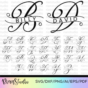 Monograma personalizado SVG / Monograma dividido SVG / Letra dividida Svg / Alfabeto personalizado Clipart / Marco de apellido / Monograma de boda personalizado