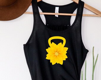 FLOWY Flower KETTLEBELL Tank Top For Women, Crossfit Tank for Women, Gym Tank For Women, Workout Tank Women, Crossfit Gifts, Cool Crossfit