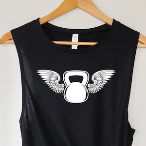 Kettlebell Angel Wings Shirt, Womens Crossfit Tank, Womens Gym Tank Top, Womens Workout Tank Top, CrossFit Shirt, Crossfit Gift, Gym Gift