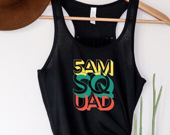 RETRO 5AM SQUAD Flowy Racerback for Women, Crossfit Tank, Womens Gym Tank, Crossfit Coach Gift, Deadlift Shirt, Workout Tank for Women, Yoga