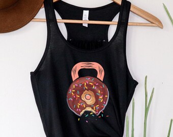 Flowy FUNNY KETTLEBELL DONUT Tank Top for Women, Crossfit Tank Top, Crossfit Shirt, Funny Gym Tank, Workout Tank for women,