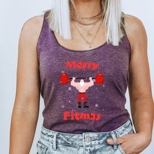 Merry FITMAS Funny Santa Workout Tank Top for Women, Crossfit Tank Christmas Gifts, Funny Yoga Tank Tops, Funny Gym Tanks Holidays Workout