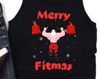MERRY FITMAS Funny Christmas Workout Tank Top, Perfect for a Fitness Enthusiast, Gym or Crossfit Workouts, Mens Workout Tanks,