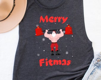Stay Merry and Fit This Christmas with our Merry FitMas Tank Top!  Christmas Crossfit, Yoga, Workout Tanks for Women, Gym Gifts, Holiday