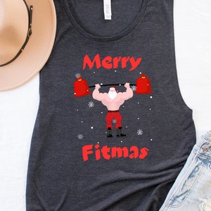 Stay Merry and Fit This Christmas with our Merry FitMas Tank Top!  Christmas Crossfit, Yoga, Workout Tanks for Women, Gym Gifts, Holiday