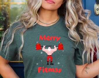 Spread the Holiday Cheer with Our Merry Fitmas Christmas Workout Shirt, Womens Merry Fitmas Shirt, Funny Santa Shirts, Crossfit, Yoga, Gym