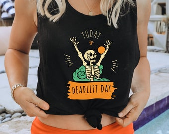 Vandaag is het DeadLift Day Tank, Funny Workout Tank, Womens muscle tank, Crossfit Tank voor vrouwen, Workout Shirt, Skeleton Shirt, Halloween Gym