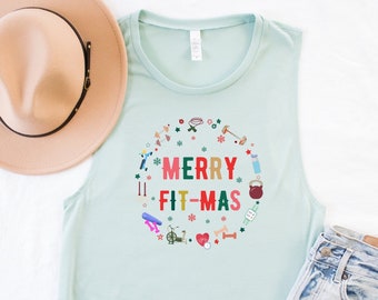 Merry FITMAS Holiday Tank Top for Women, Christmas Gym Tank Tops, Holiday Tank Tops for Women, Crossift Tank Tops, Yoga Tank Tops, Gifts,