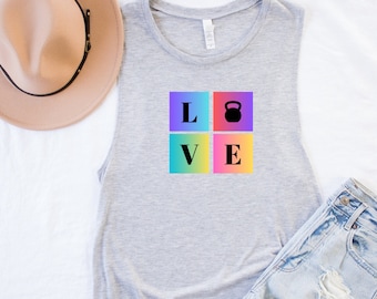 LOVE Kettlebell Colorful Workout Tank Top for Women, Crossfit Tank Top, Womens Gym Tanks, Cool Crossfit Tank, LOVE shirt, Pride Tank Top
