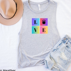 LOVE Kettlebell Colorful Workout Tank Top for Women, Crossfit Tank Top, Womens Gym Tanks, Cool Crossfit Tank, LOVE shirt, Pride Tank Top