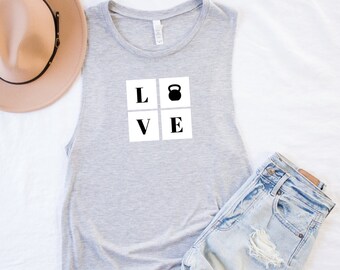 LOVE with Kettlebell Tank Top for Women, Crossfit Tank Top for Women, Womens Gym Tank, Womens Workout Tank, Kettlebell Shirt, No Bull, Gifts