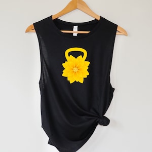 Flower Kettlebell Crossfit Gym Tank Top For Women, Kettlebell Shirt, Cool Crossfit Tanks, Flower Tank Top, Workout Tank Top Women, Fitness