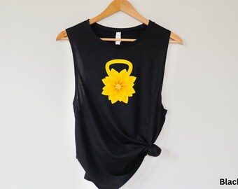 Flower Kettlebell Crossfit Gym Tank Top For Women, Kettlebell Shirt, Cool Crossfit Tanks, Flower Tank Top, Workout Tank Top Women, Fitness